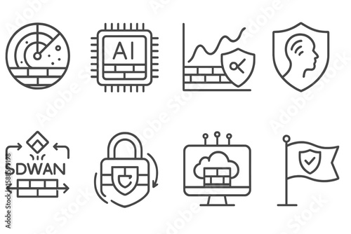 Cybersecurity, network protection line icon set for online security solutions