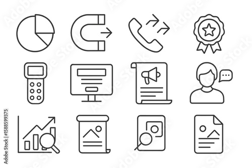 Business and marketing linear icon set. analytics, communication, growth outline collection