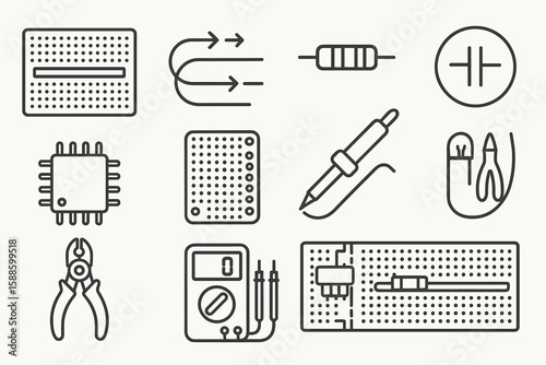 Electronics line icon set. circuit, components, tools collection for engineers