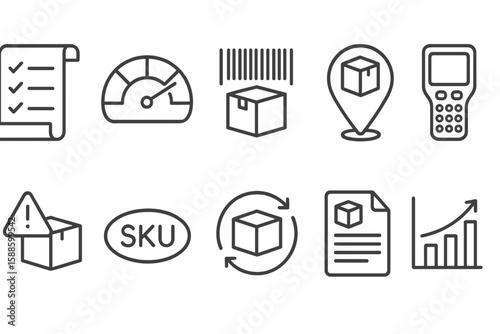 Delivery and logistics icon set. package, barcode, linear style shipping symbols