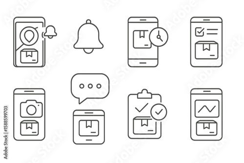 Mobile app notification icon set. flat style digital, alert, and interface symbols