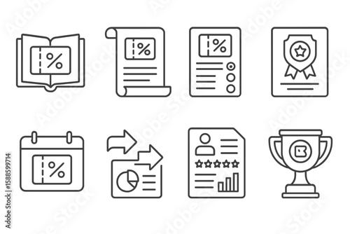 Business and finance outline icon set. accounting, growth, investment symbols