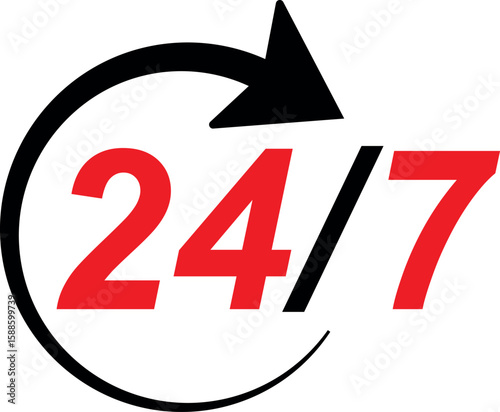 24/7 service icon with arrow symbol representing around-the-clock availability and support	