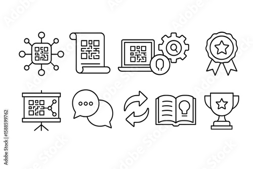 Technology and communication outline icon set. digital, networking, tech icons collection