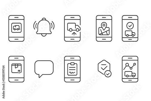 Delivery, shipping linear icon set. logistics, courier, navigation symbols line collection