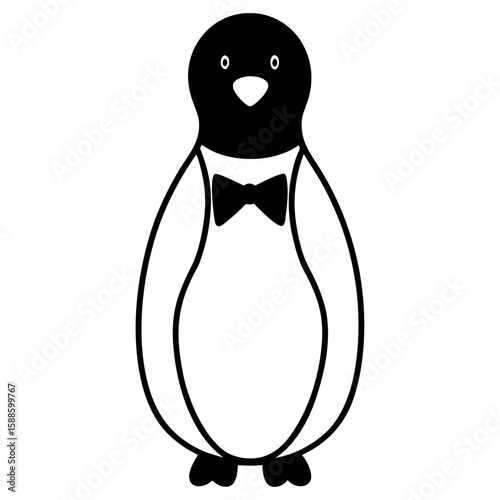 Playful penguin wearing a small bowtie Line Art Vector illustration