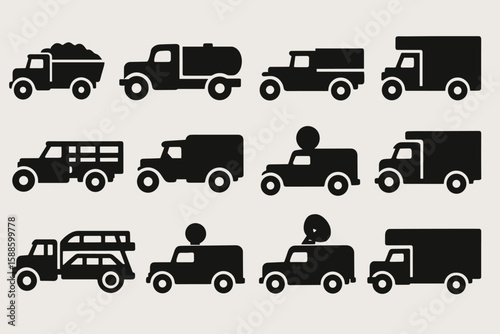 Transport, vehicle silhouette icon set. trucks, delivery icons silhouette collection