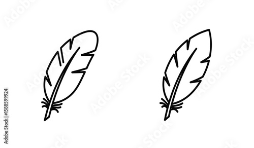 Two simple feather illustrations in black and white for design elements