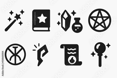 Magic, witchcraft silhouette icon set. mystical, fantasy icons collection