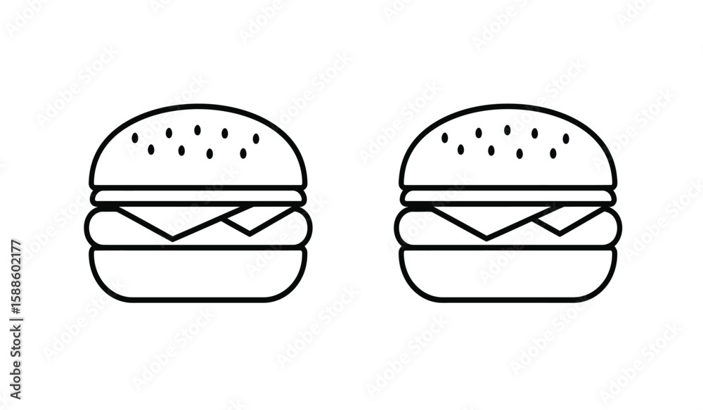 Fototapeta premium Two Simple Burger Icons Black Outline on White Background Fast Food Concept