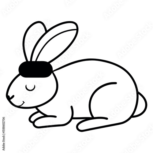Adorable rabbit with nightcap ready for sleep Line Art Vector illustration