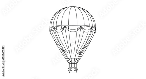 Retro style hot air balloon illustration featuring intricate dotted line details and a traditional gondola design