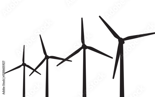 Black wind turbines generating clean energy power generation