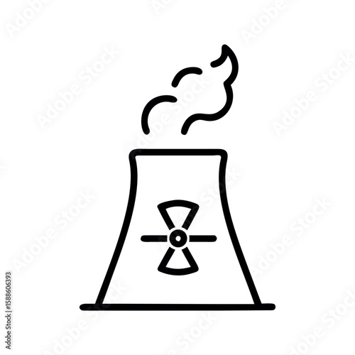 Cooling tower with radiation symbol and steam industrial power plant