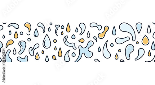 A whimsical pattern featuring abstract water droplets and splashes in various soft colors