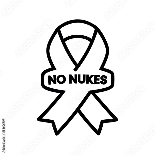 Black protest ribbon with no nukes text white anti nuclear