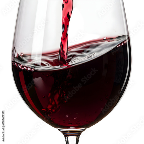Red wine being poured into a glass against a dark backdrop creates a rich, elegant feeling, transparent background