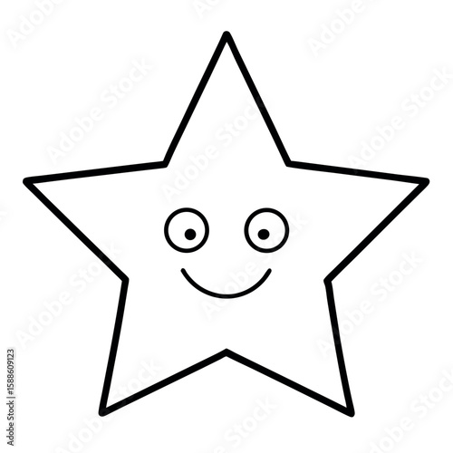 Happy faced star glowing with joyful smile Line Art Vector illustration