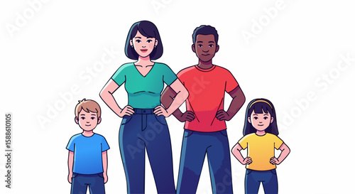 Diverse Family Group Posing Confidently with Hands on Hips for Family Blogs, Education Websites, Social Media Content, and Community Awareness Campaigns  