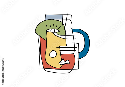 modern cubist abstract illustration of a human face, composed of bold lines, colorful blocks