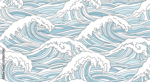 Capturing the dynamic energy and rhythmic flow of ocean waves in a textured artistic interpretation