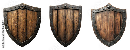 Wooden Shields on Transparent Background for Medieval Designs