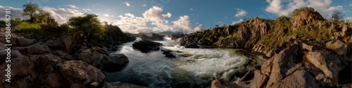 Panoramic 360 degrees hdr nature waterfall scene beautiful landscape outdoor serenity