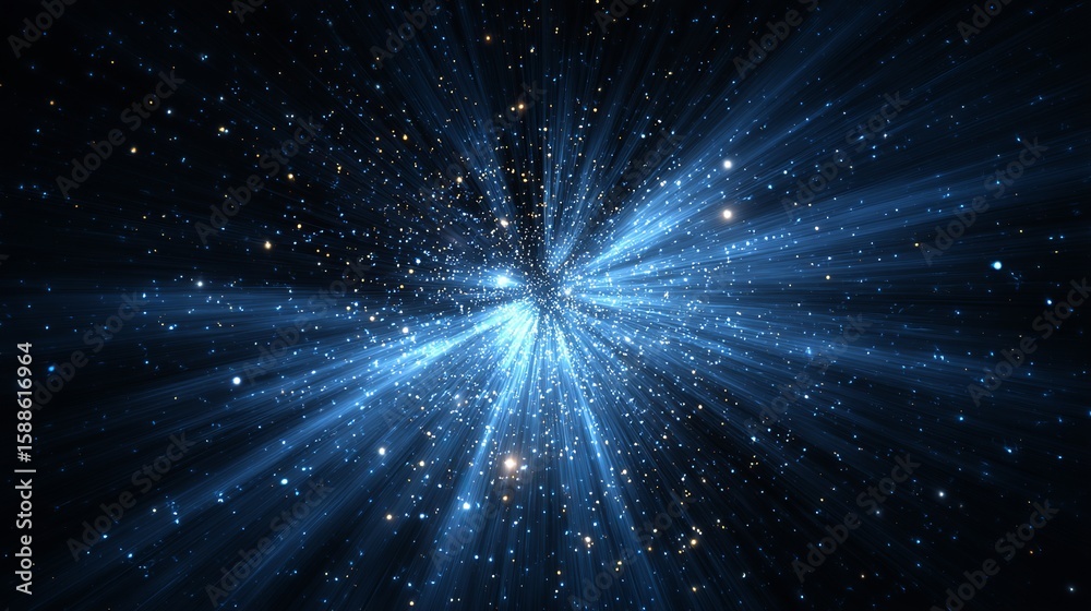 Fototapeta premium A mesmerizing cosmic spectacle: ethereal starlight bursting forth, illuminating the darkness with captivating radiance and captivating celestial beauty in endless expanse.