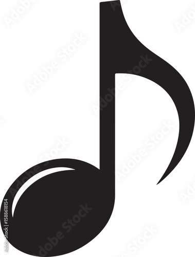 Black eighth note musical symbol isolated on white background silhouette