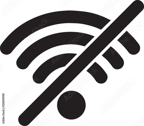 Black wifi symbol with diagonal line and circle internet connection