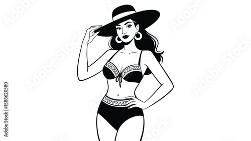 Cartoon illustration of a fashionable woman in a hat, embodying fun and beauty