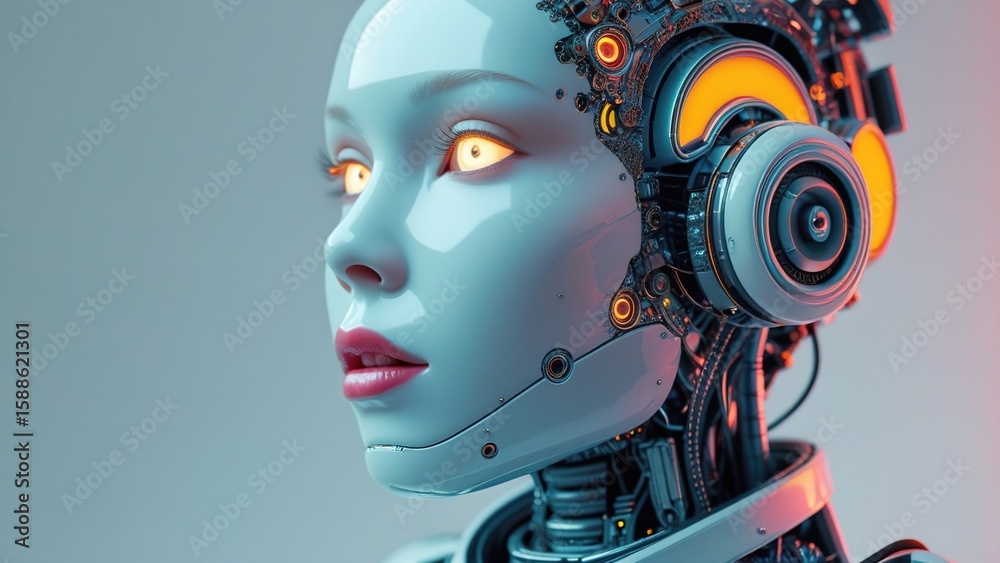 Robotic Figure With Elegant Design Showcasing Advanced Technology and Expressive Features in a Neutral Setting Robotic Figure With Elegant Design Showcasing Advanced Technology and Expressive Features in a Neutral Setting