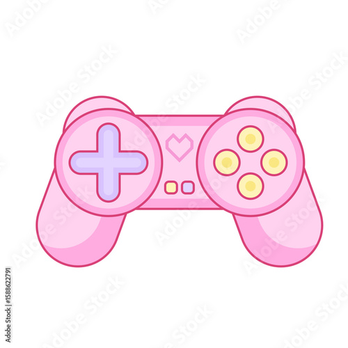 Pink controller icon. Joystick icon. Cute gamer girl aesthetic. Filled outline icon. Isolated on transparent background.