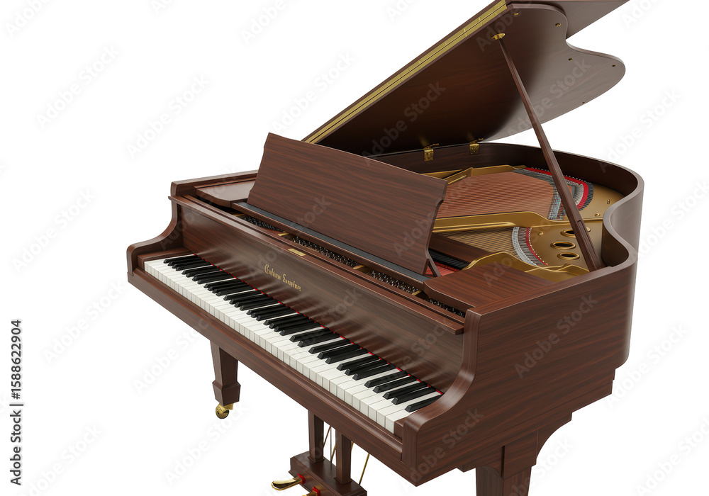 Fototapeta premium Isolated Grand Piano with Gleaming Wooden Finish