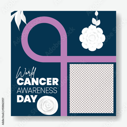Modern Cancer Awareness Day social media post banner, ads, and web banner; Promotional Cancer Awareness campaign square flyer or poster vector template