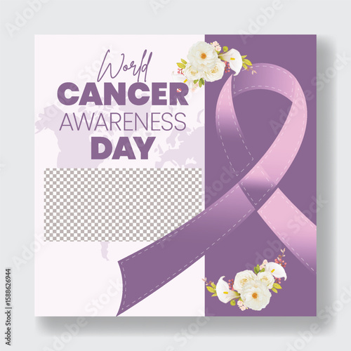 Editable National Cancer Awareness Day social media post banner, square flyer, or poster vector template