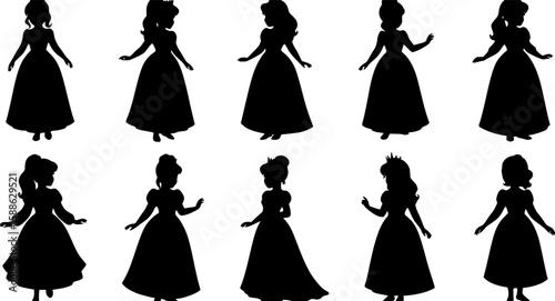 Silhouette of young princess. Clipart image isolated on background.
