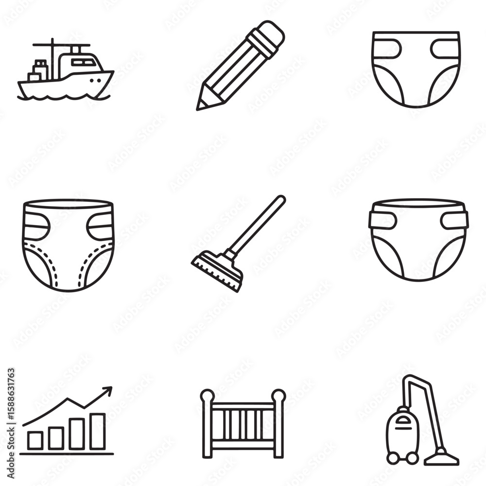 Fototapeta premium Simple black and white icon set featuring diverse concepts for various applications