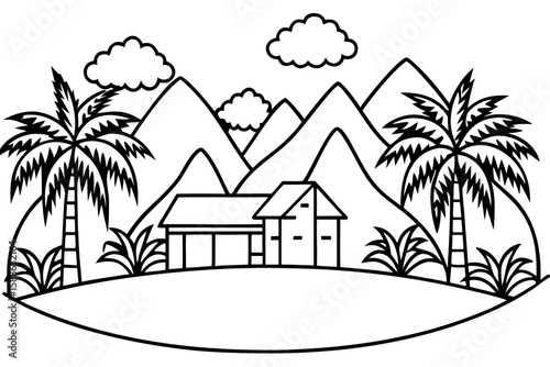 Buddhist Temple Emblem Line Art | Lotus Flower & Stupa Outline Design