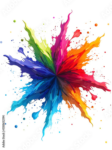 kaleidoscopic burst bright colors explodes across crisp white background vibrant hues swirling mesmerizing dance