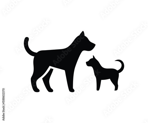 black dogs silhouettes adult and puppy icons