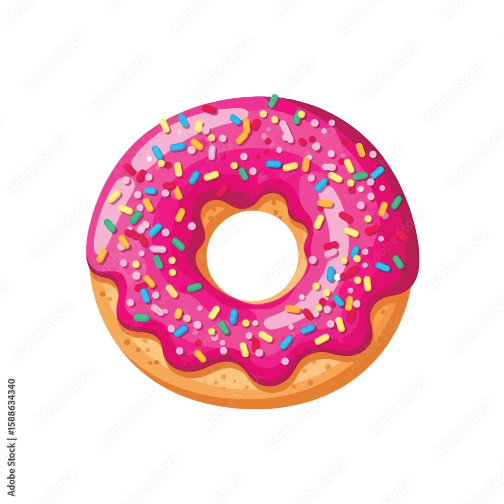 A single, delicious donut with pink frosting and colorful sprinkles.