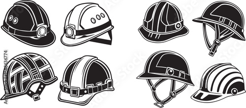 Construction Safety Helmet Icon Set – Vector Illustration"