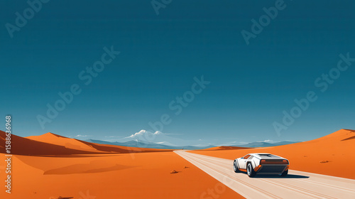Futuristic hover car adventure race across desert dunes dynamic landscape exciting environment aerial view