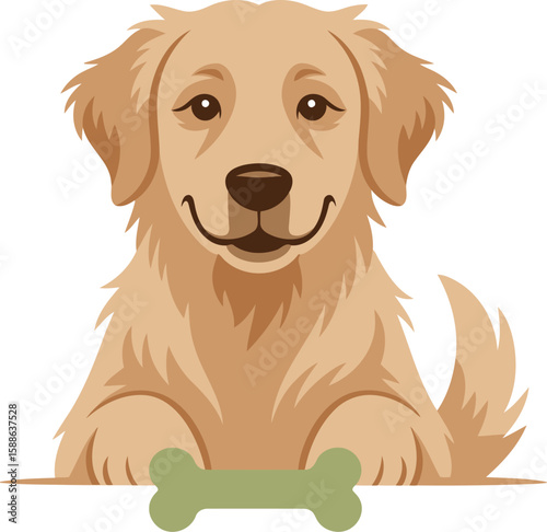 cute golden retriever sitting with bone in front, back view illustration for pet-themed designs and animal-related content