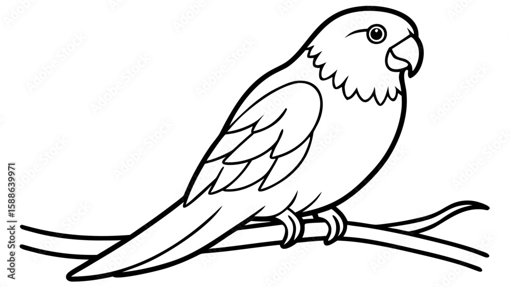 Obraz premium Minimalist Kakapo Parrot Outline on Branch bird black and white