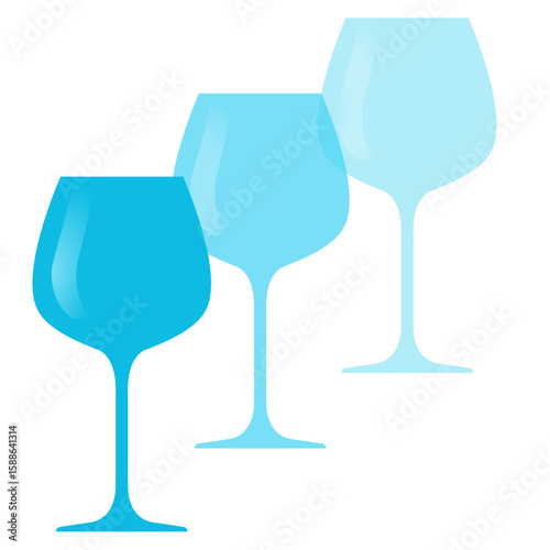 Three Blue Wine Glasses on White Background