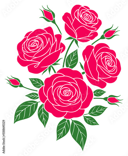 Floral Composition of Red Roses and Leaves