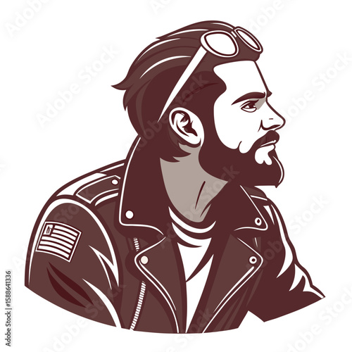Bearded Man in Leather Jacket: Profile Vector Illustration