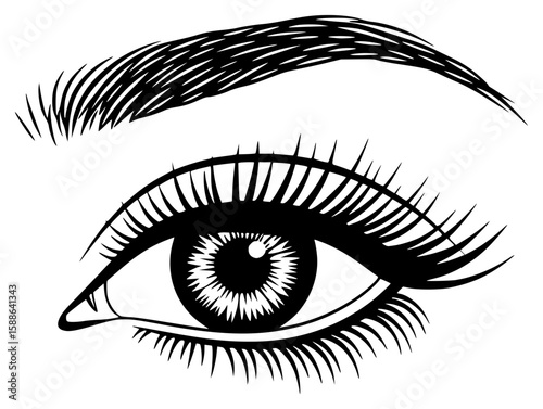 Detailed Female Eye with Eyelashes and Eyebrow
